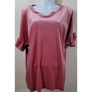 Old Navy Pink Glitter Velour Short Ruffled Sleeves Top XL Lightweight Soft Cozy